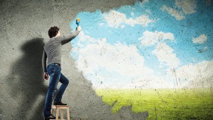 Painting a virtual scene on a wall