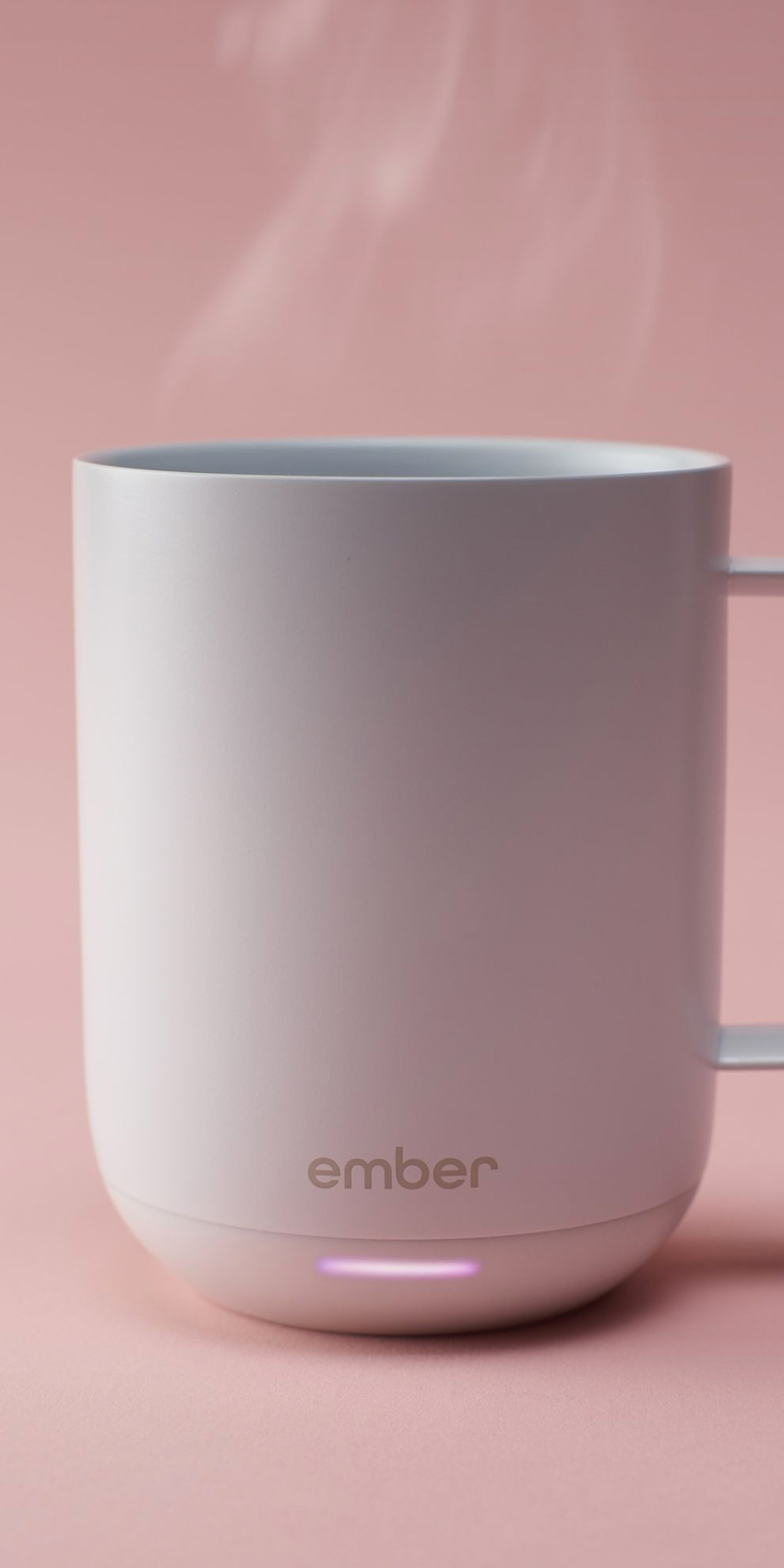 steaming ember mug on pink background