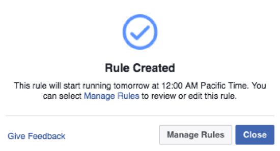 FACEBOOK automated rules