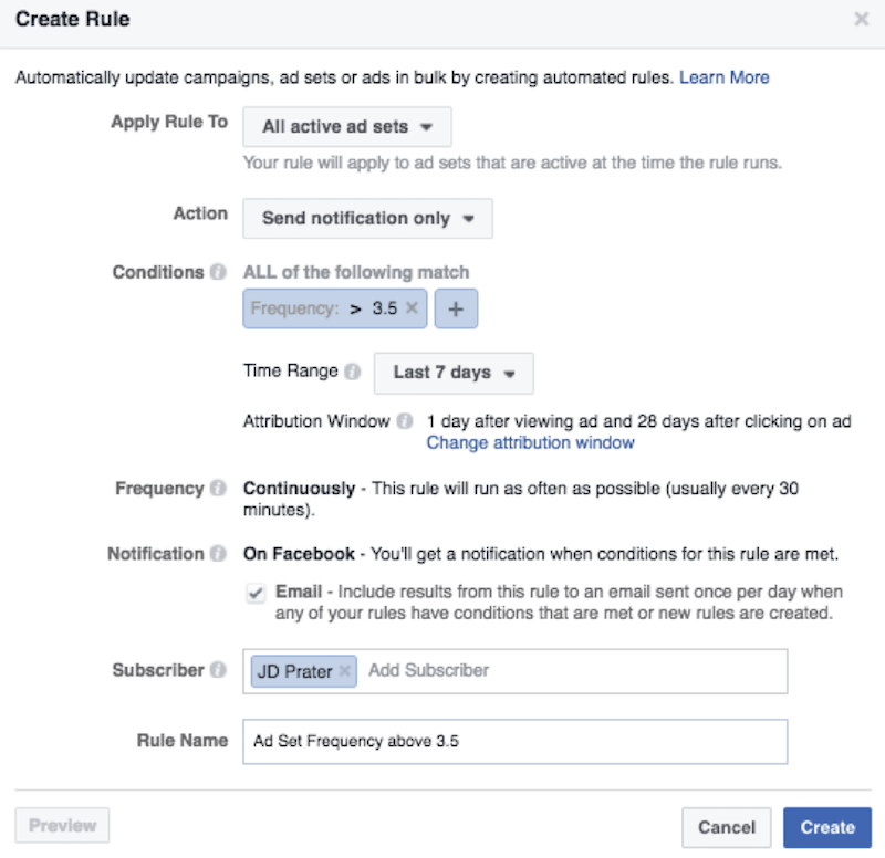 FACEBOOK automated rules
