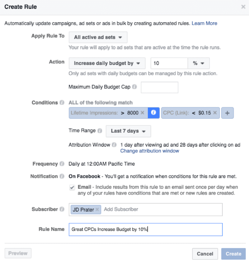 FACEBOOK automated rules