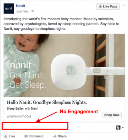 Facebook post with no engagement