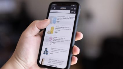 A person shopping on Amazon's mobile app
