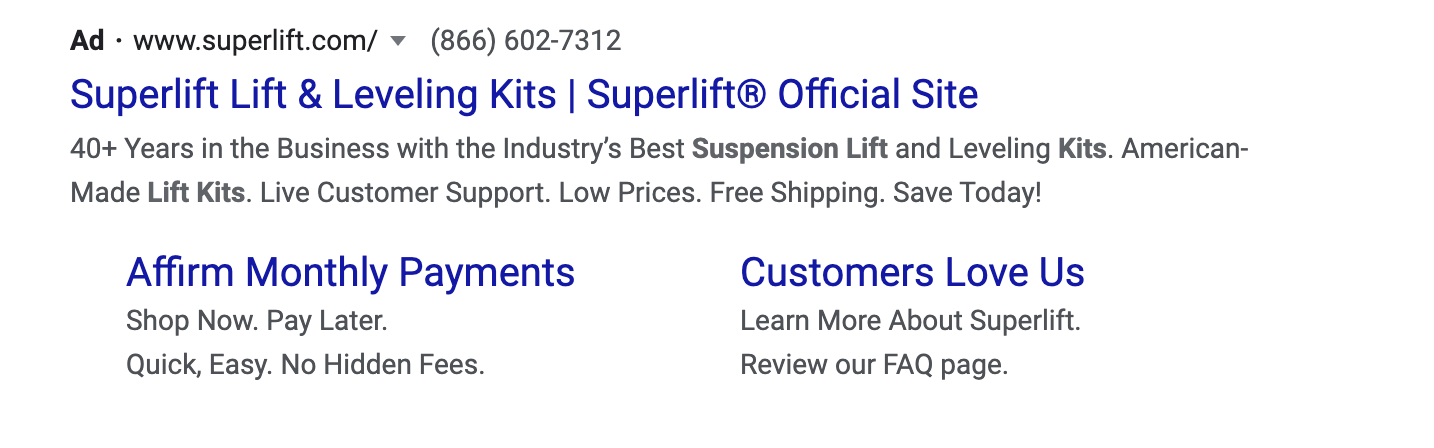 Google PPC ad for superlift.com