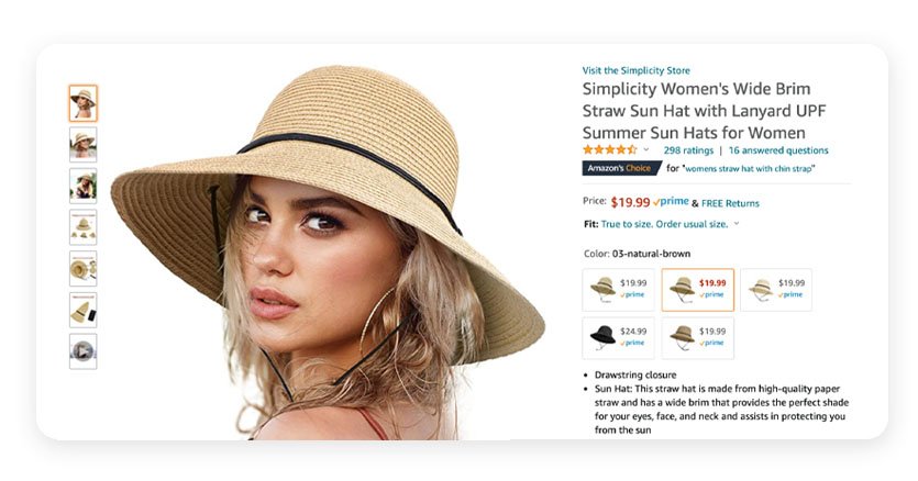 Women's hat Amazon product listing