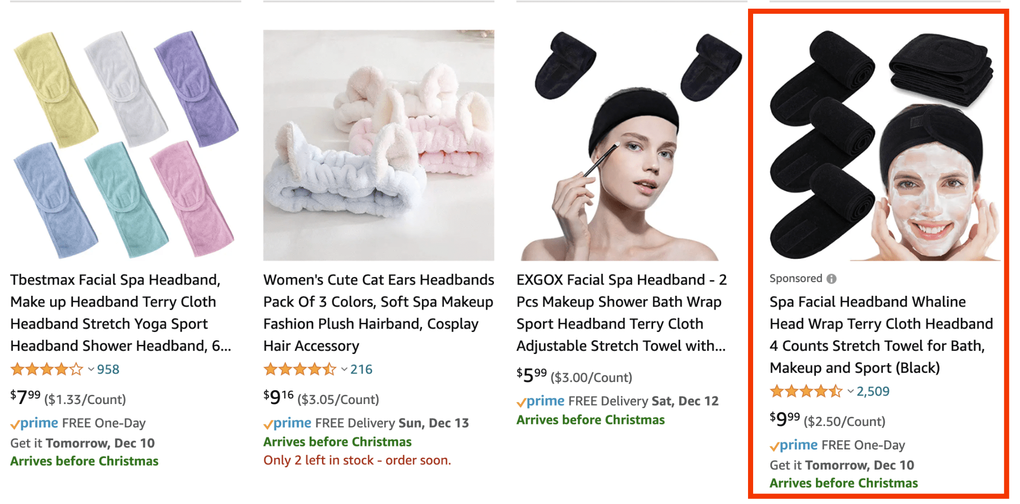 Amazon ad for spa facial headband