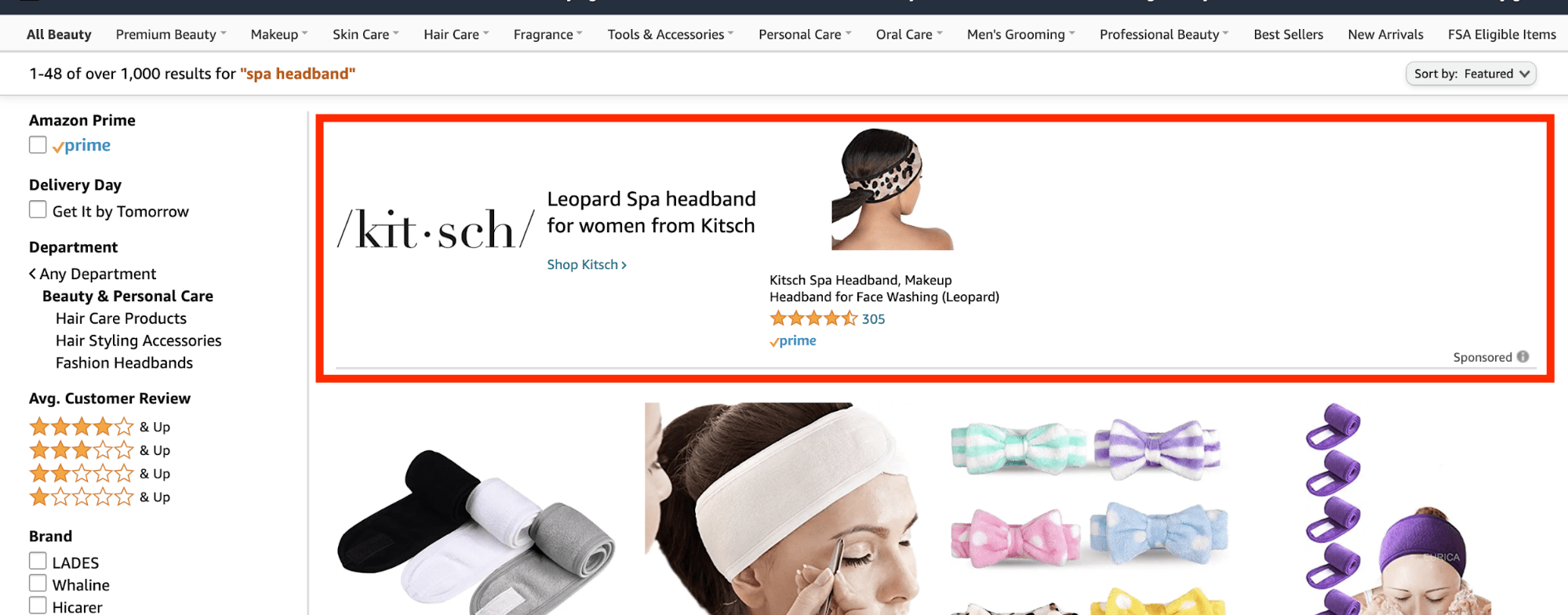 Amazon headline search ad for spa headband
