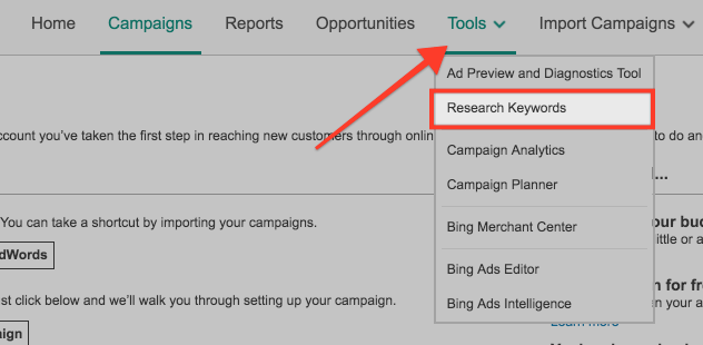 research keywords menu