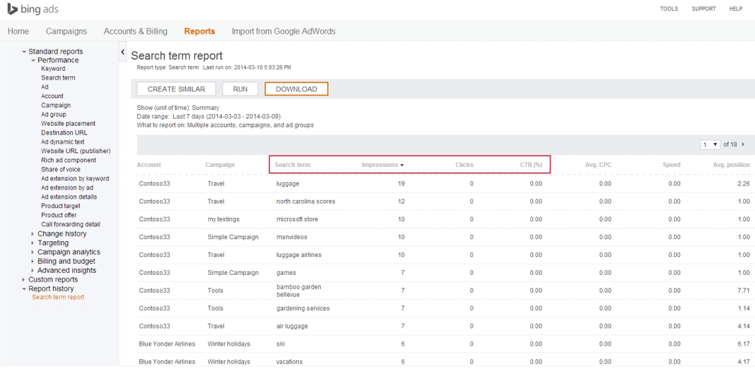 search term report bing ads