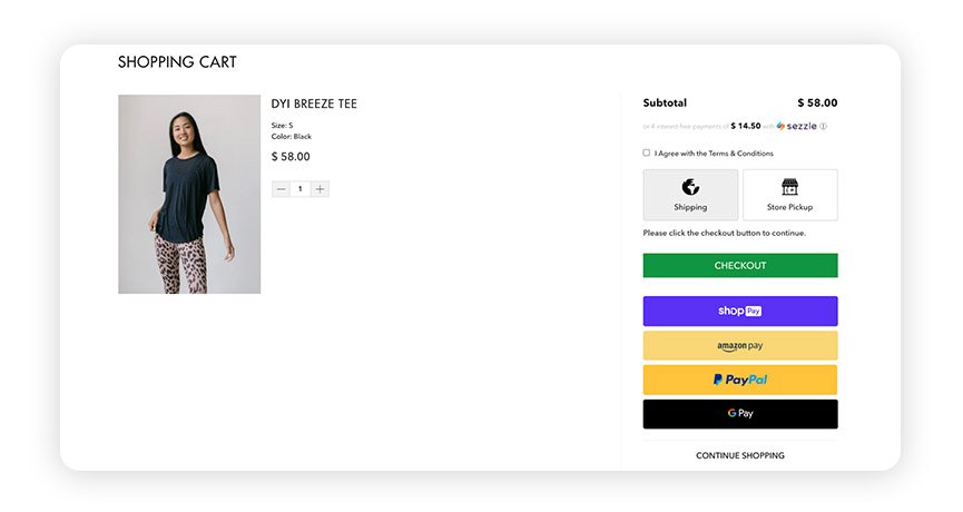 shopping cart checkout page