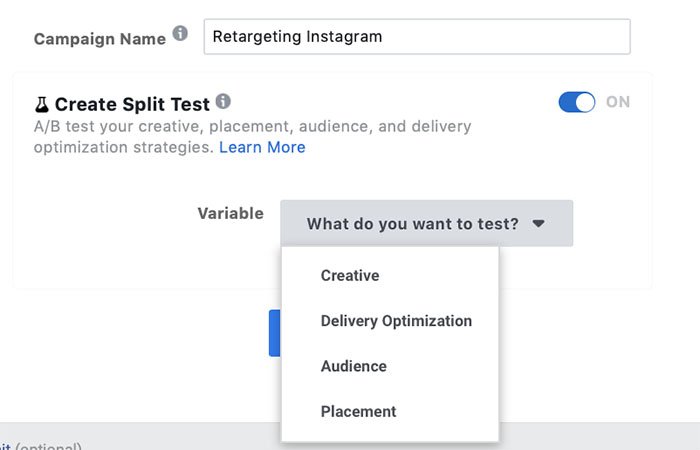 instagram ab split testing options