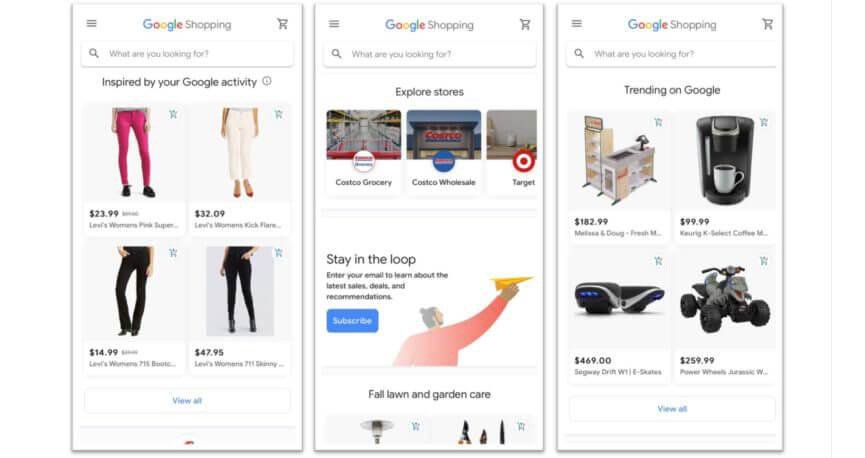 Google shopping screenshots