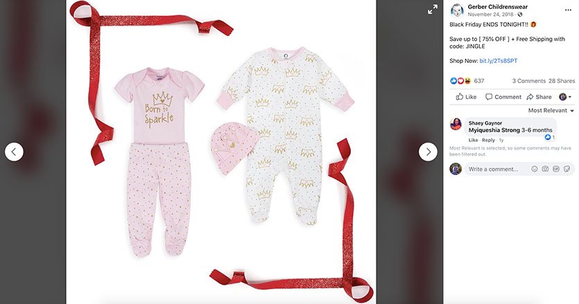 gerber childrenswear instagram post with black friday deal