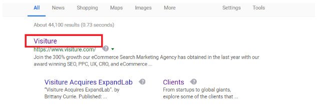 google search result visiture name highlight