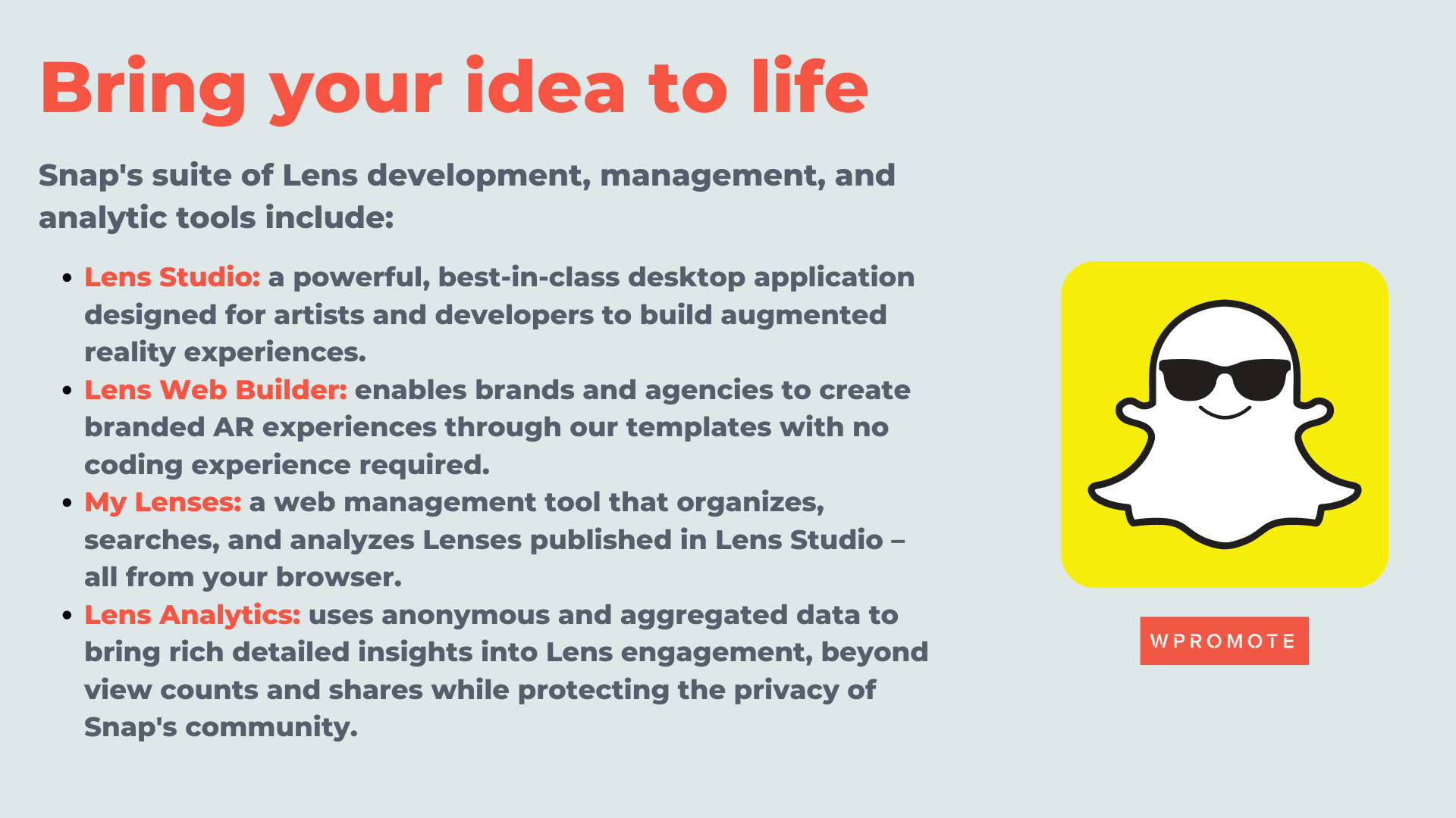 Snap Lens tools including analytics and measurement