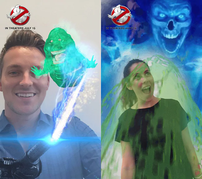 Screenshot of Ghostbusters dual lens snap filter