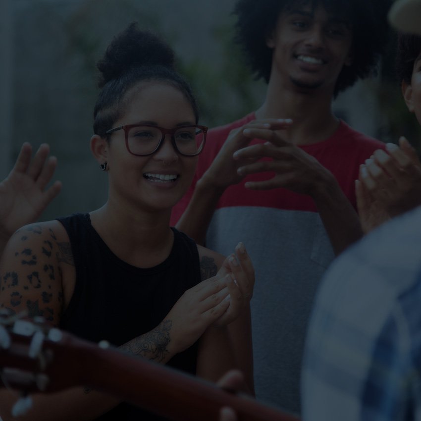group of people listening to music