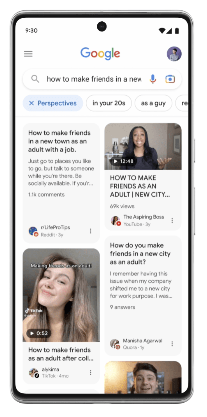Phone showing example of Google's perspective search