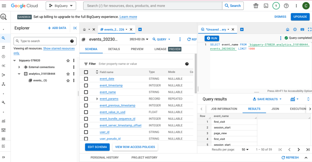 Configuring BigQuery