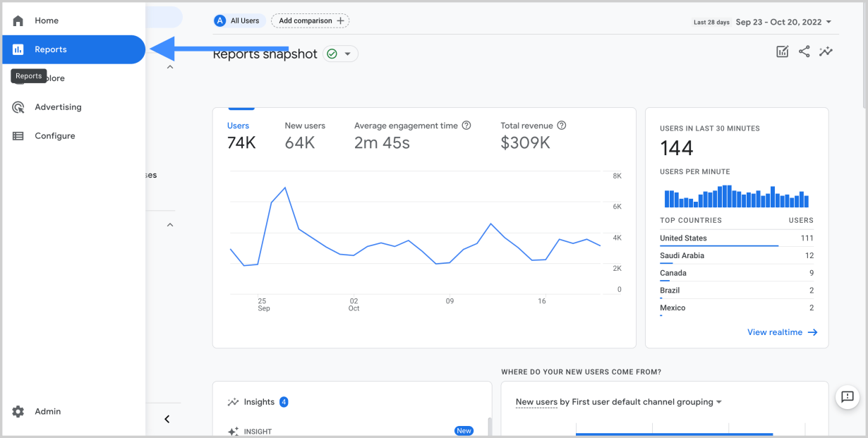 GA4 reporting interface