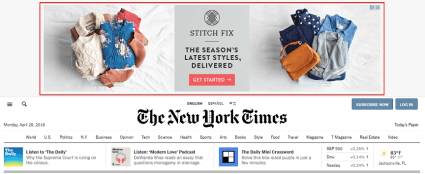 A display ad above the New York Times home page