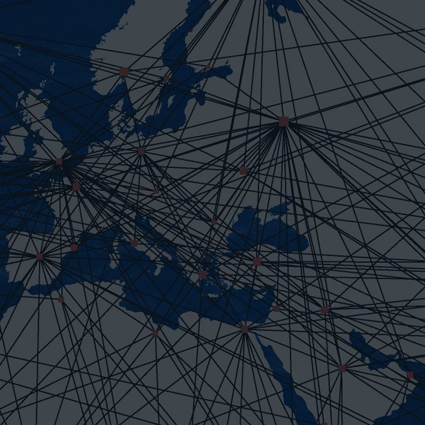 Going Global White Paper graphic: a growing network over a map of the world