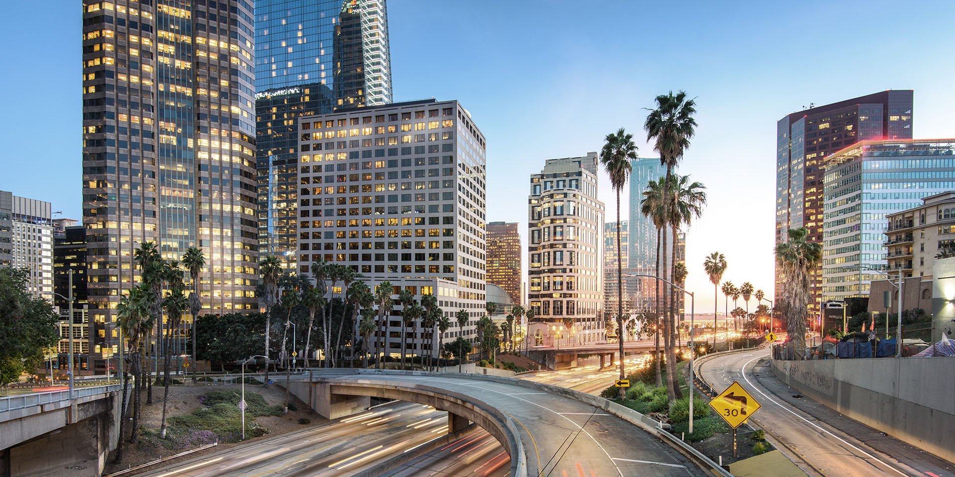 Los Angeles freeway at sunset