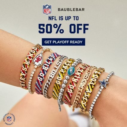 A BaubleBar ad showcasing their bracelet NFL collaboration