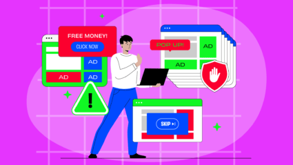 Illustration of a man surrounded by ad pop ups