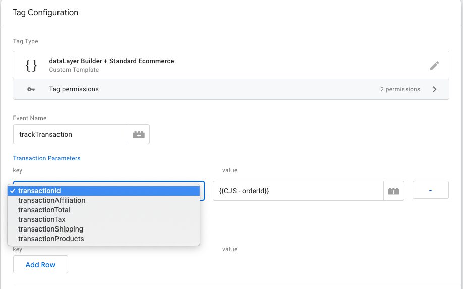 Tag configuration for Transaction Parameters