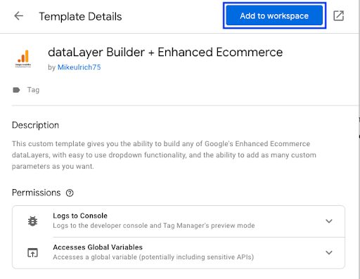 Enhanced ecommerce tag template
