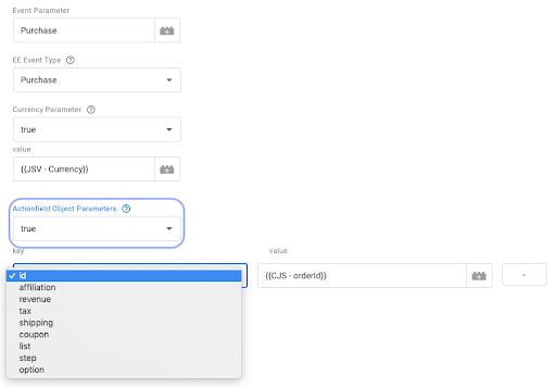 Actionfield Object Parameters
