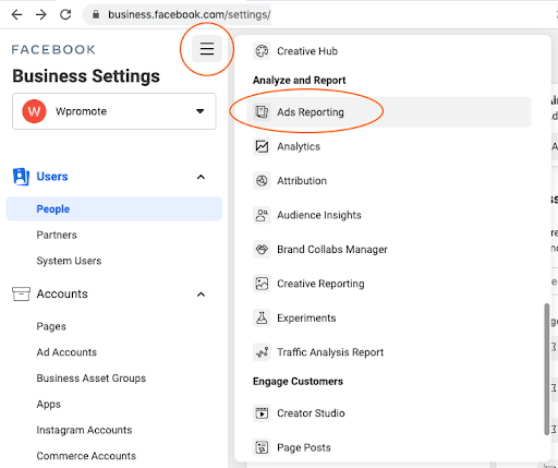 facebook business manager ad reporting feature