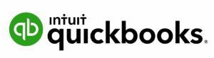 The image shows the Intuit QuickBooks logo, featuring a green circle with “qb” initials and the wordmark "intuit quickbooks" in black text.