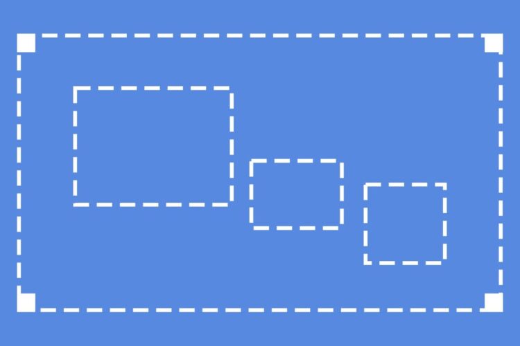 A blue background with four white dashed rectangles of varying sizes, arranged inside a larger dashed rectangle.