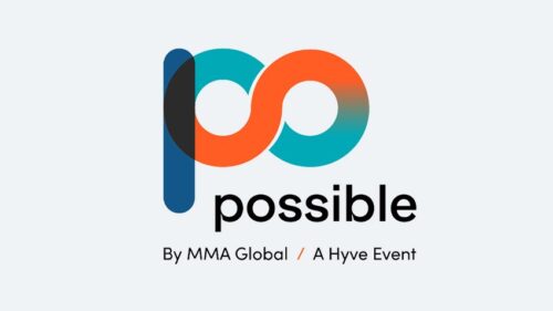Logo with overlapping orange and teal shapes forming the letters "po" above the word "possible." Text below reads "By MMA Global / A Hyve Event.
