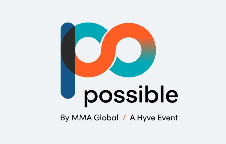 Logo with overlapping orange and teal shapes forming the letters "po" above the word "possible." Text below reads "By MMA Global / A Hyve Event.