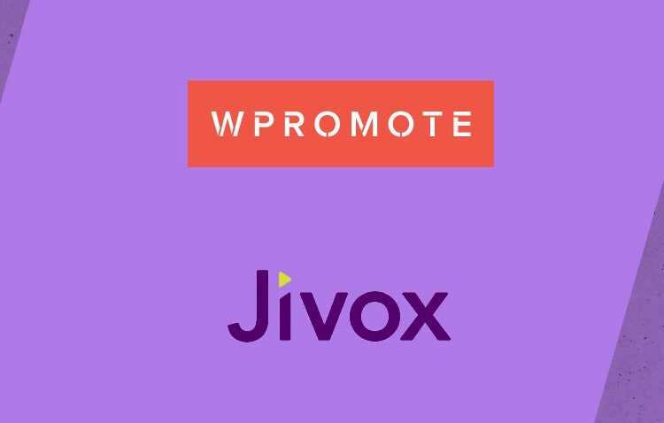 Wpromote and Jivox logos are displayed on a purple background, with Wpromote in a red rectangle and Jivox in purple text below.