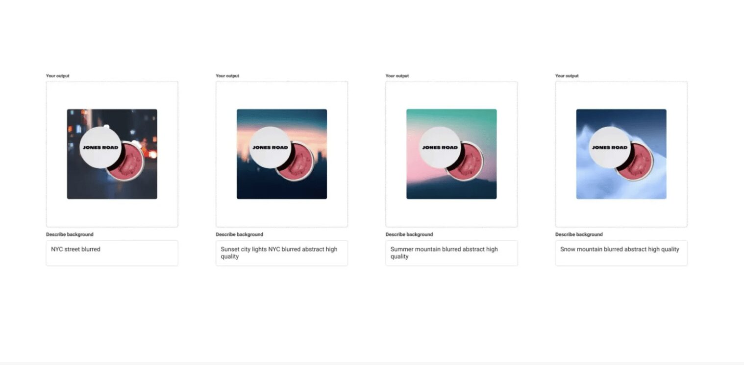 Example of Meta's AI generating different backgrounds behind a blush product.