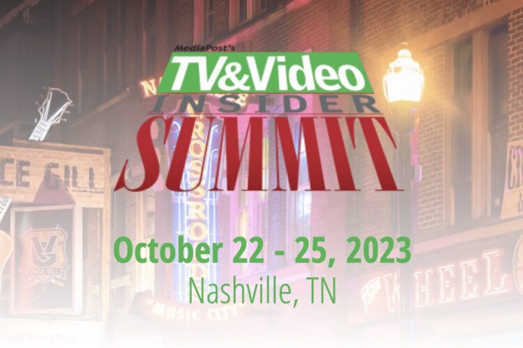 TV & Video Insider Summit event details over a Nashville street scene, showing event dates October 22-25, 2023, and location Nashville, TN.