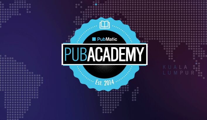 A blue and black PubAcademy badge with "Est. 2014" appears in the center, with a world map background and "Kuala Lumpur" marked on the right.