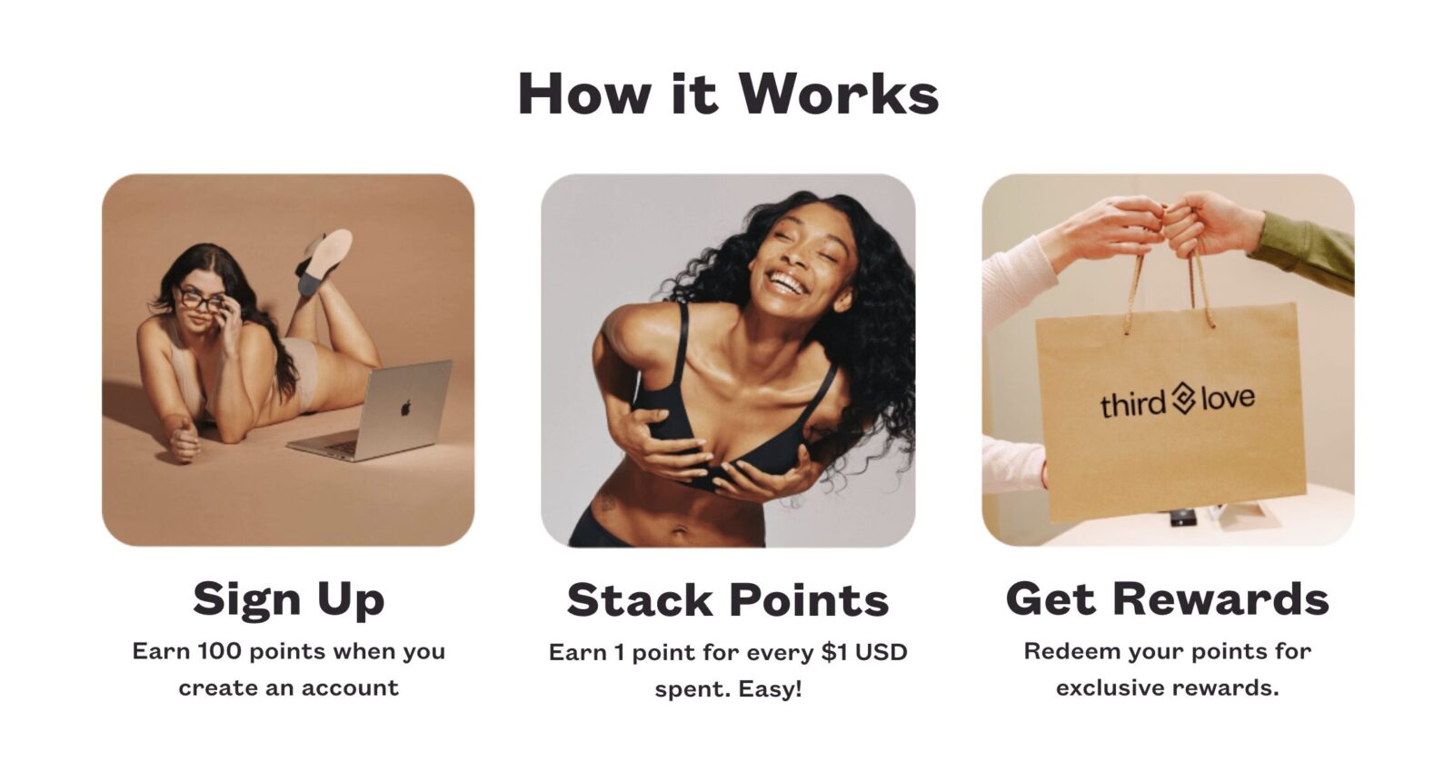 Example of a loyalty reward program from ThirdLove designed to increase LTV