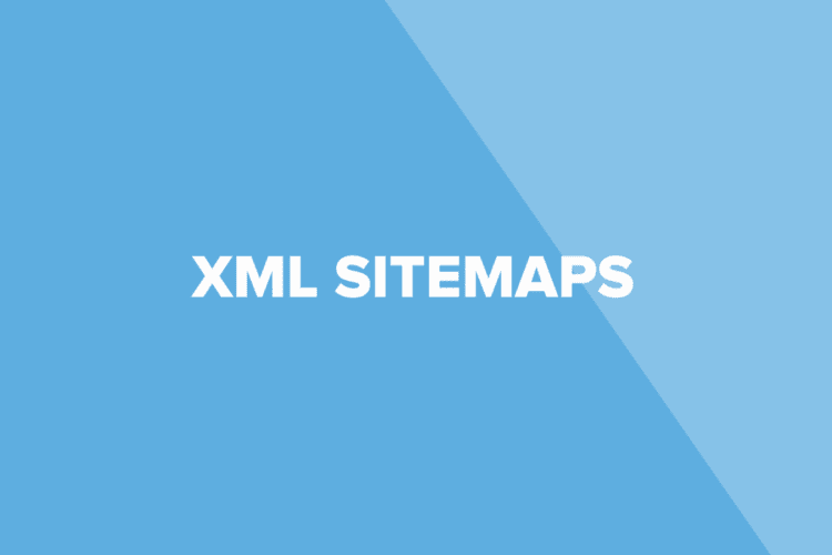 Blue background with the words "XML SITEMAPS" in large white capital letters centered in the image.