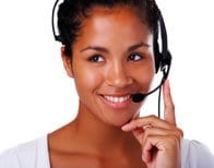 Customer service rep speaking to woman through click-to-call technology