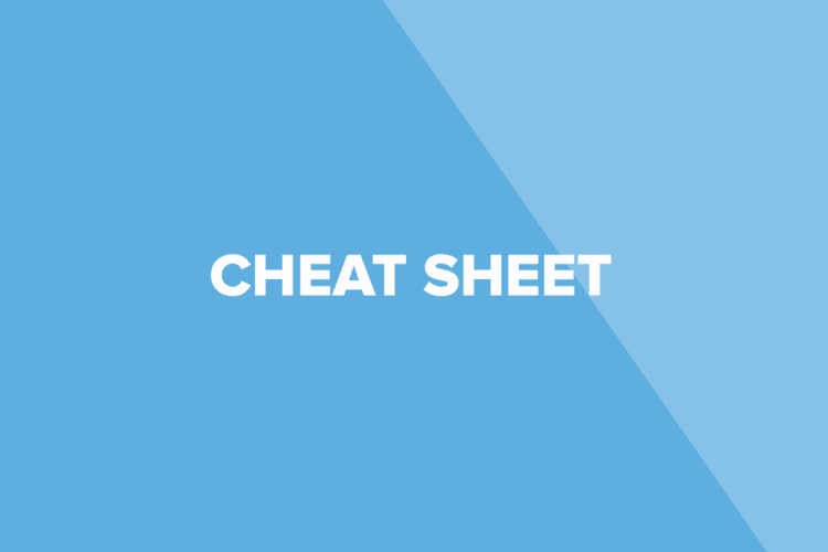 Blue background with a diagonal shadow and the words "CHEAT SHEET" in bold white capital letters centered on the image.