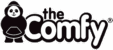 Black and white logo for "the Comfy," featuring a panda bear wearing a hooded sweatshirt next to the brand name in bold, rounded letters.