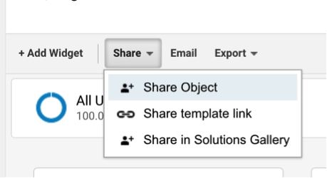 Sharing a dashboard in Google Analytics.