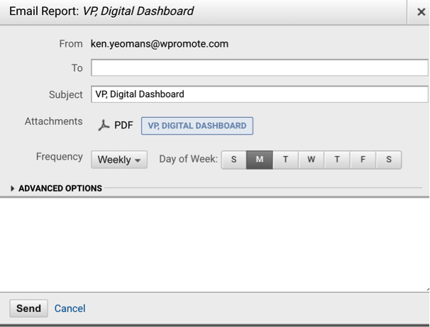 Scheduling an email in Google Analytics.