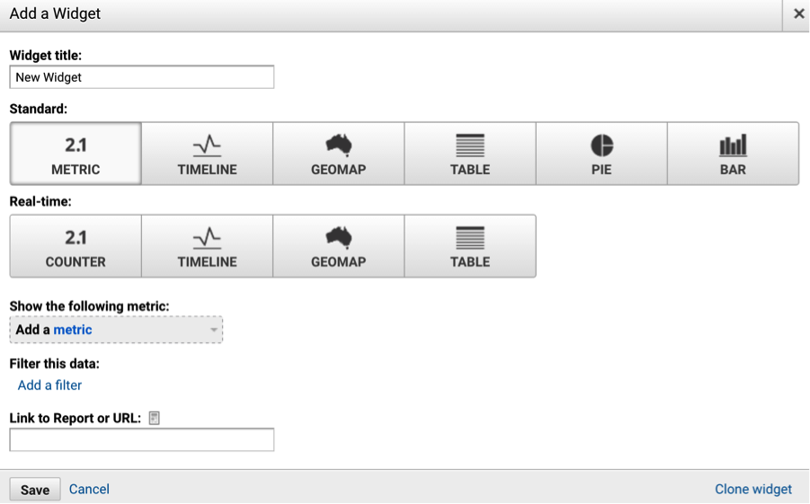 Selecting the type of data visualization in Google Analytics.