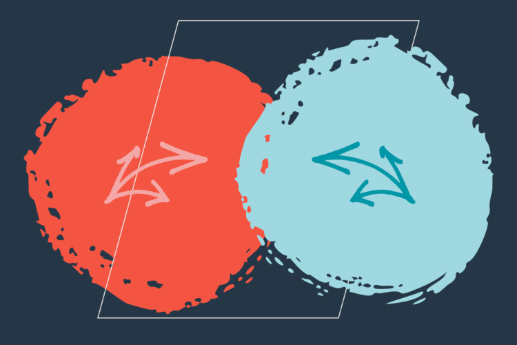 A red and blue circles with arrows.